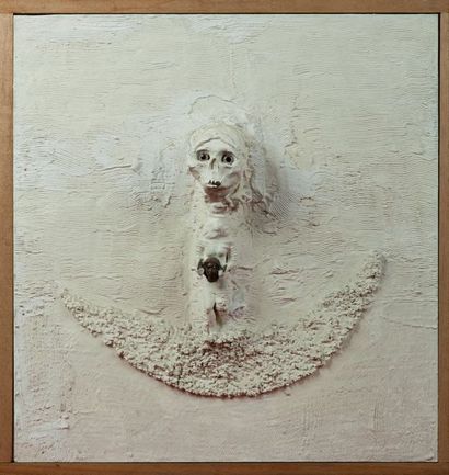 Paul Van Hoeydonck (Né en 1925) 
La rose blanche
Gaze, têtes de morts en plastique,...