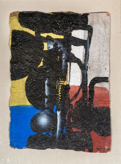 Ladislas KIJNO (1921-2012) 
Composition
Acrylique sur papier froissé.
Signée en bas...