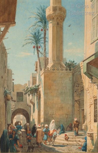 null Louis Victor GESTA (1828-1914) Ruelle près du minaret. Aquarelle sur papier....