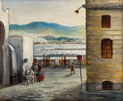 null Sauveur TERRACIANO (1908-1991) Sur les Quais d’Alger Huile sur toile, signée...