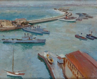 null Armand ASSUS (1892-1977) Le port d’Alger Huile sur panneau, signée, située et...
