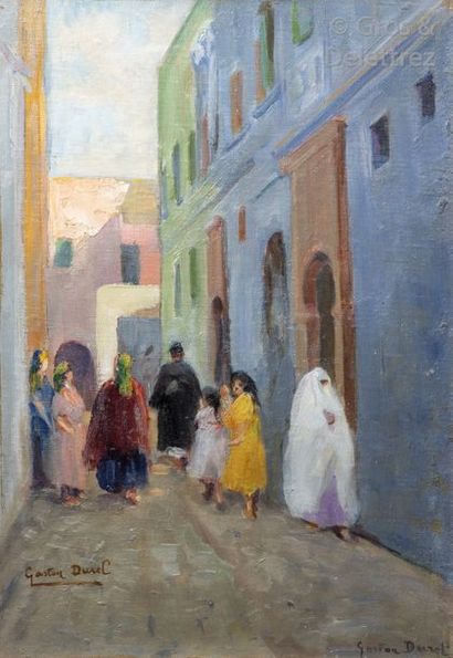 null Gaston DUREL (1879-1954) Rue juive à Azemmour - Maroc Huile sur toile, marouflée...