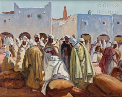 null Maurice BOUVIOLLE (1893-1971) Marché à Ghardaïa, 1937 Huile sur toile, signée...