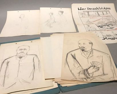 Gaston HAUCHECORNE (1880-1945) Important ensemble de dessins et croquis sur papiers...