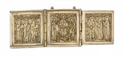 null TRIPTYQUE Déisis et divers saints Bronze. 17 x 6 cm