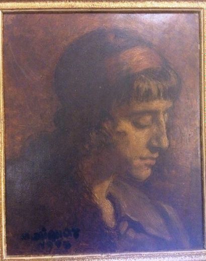 ECOLE FRANÇAISE XXème siècle Portrait de femme de profil

Huile sur panneau, portant...