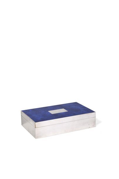 PUIFORCAT Boîte à cigares en métal argenté et émail bleu imitant le lapis-lazuli...
