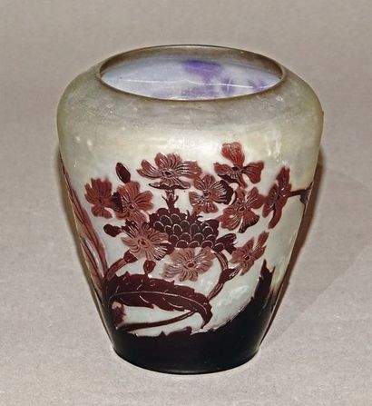 null GALLE Vase en verre doublé à décor de fleurs et feuillages dégagé à l’acide...