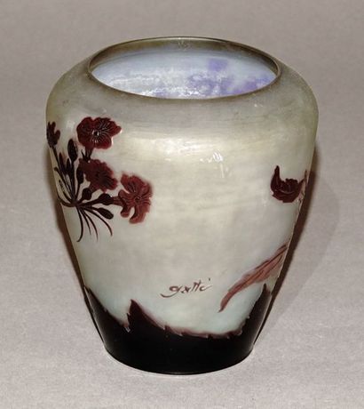 null GALLE Vase en verre doublé à décor de fleurs et feuillages dégagé à l’acide...