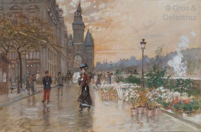 Georges STEIN (1870-1955) Le marché aux fleurs,...