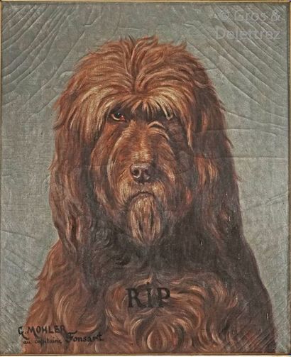 null Gustave MOHLER (1836-1920) Le chien RIP Huile sur toile, signée en bas à gauche,...