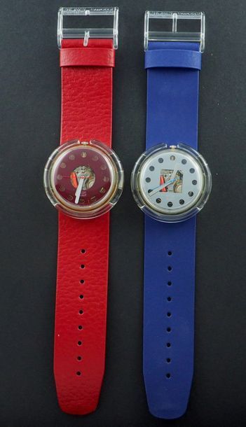 null SWATCH, lot de 2 montres comprenant les modèles suivants :

-Secret Red référence...