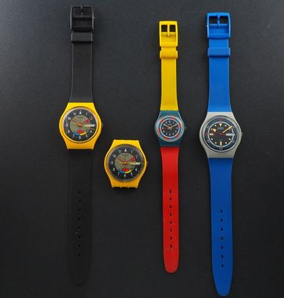 null SWATCH, lot de 4 montres comprenant les modèles suivants :

-Yamaha Racer (Jours...