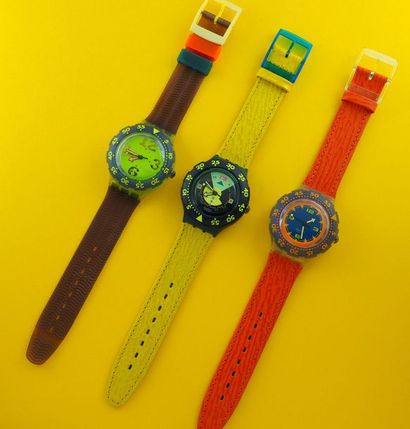 null SWATCH, lot de 3 montres de plongée comprenant les modèles suivants :

-Red...