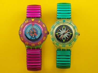 null SWATCH, lot de 2 montres de plongée comprenant les modèles suivants :

-Cherry...