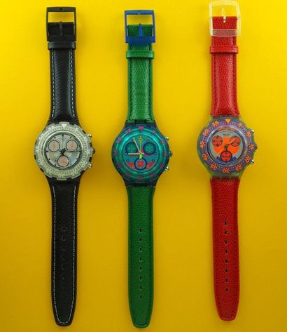 null SWATCH, lot de 3 montres chronographe de plongée comprenant les modèles suivants...