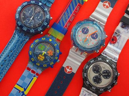 null SWATCH, lot de 4 montres chronographe de plongée comprenant les modèles suivants...