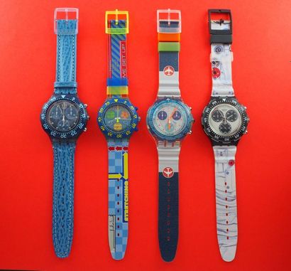 null SWATCH, lot de 4 montres chronographe de plongée comprenant les modèles suivants...