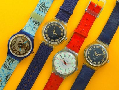 null SWATCH, lot de 4 montres automatiques comprenant les modèles suivants :

-Mappamondo...