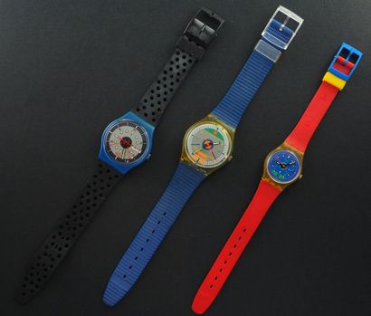 null SWATCH, lot de 3 montres comprenant les modèles suivants :

-Backslash (Jours...