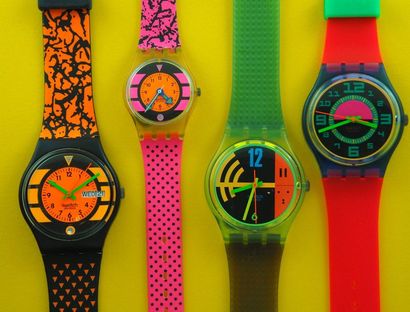 null SWATCH, lot de 4 montres comprenant les modèles suivants :

-Wipeout (Bracelet...