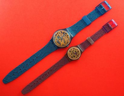 null SWATCH, lot de 2 montres comprenant les modèles suivants :

-Blue Leaves (Bracelet...