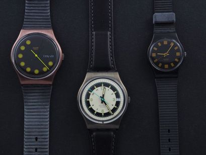 null SWATCH, lot de 3 montres comprenant les modèles suivants :

-Bright Lights (Jours...