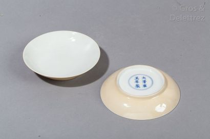 null Paire de coupe en porcelaine , marque sur la base.Chine, XXème siècleHaut. :...