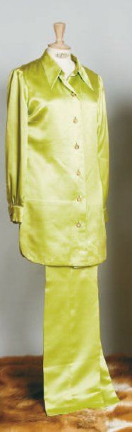 null LANVIN haute-couture n°83537-802 Ensemble pantalon en satin vert fluo comprenant...