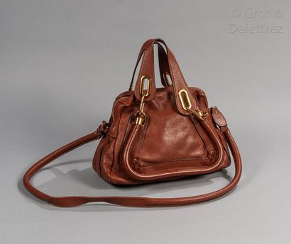 CHLOE Sac "Paraty" PM 27cm en veau grené cacao, fermeture éclair, double anse, anse...