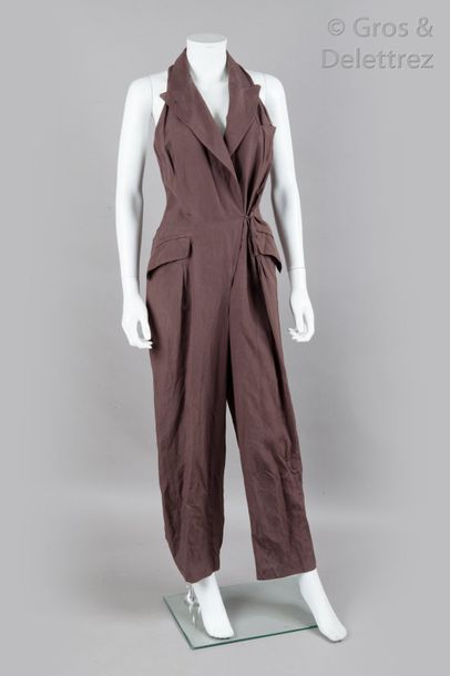 Jean-Paul GAUTIER femme Printemps/Eté 1991 Combinaison pantalon en lin marron, important...