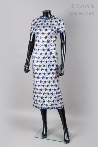 Christian DIOR boutique par Marc Bohan circa 1970 Robe longue en tulle bleu marine...