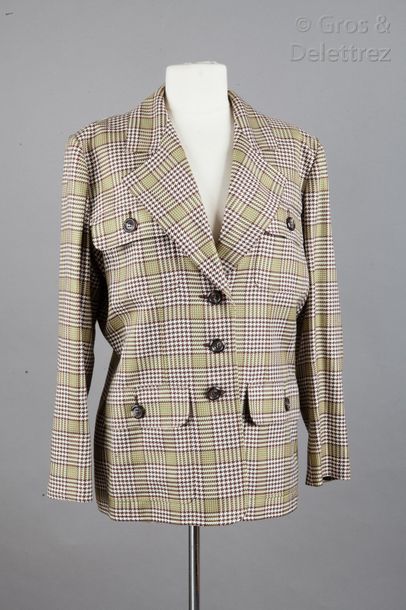 SAINT LAURENT rive gauche circa 1969-1970 Veste en laine et soie écossaise à carreaux...