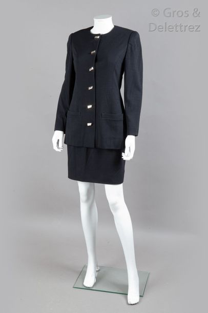 LANVIN haute couture Ensemble en jersey de laine noir composé d’une veste ras-du-cou...