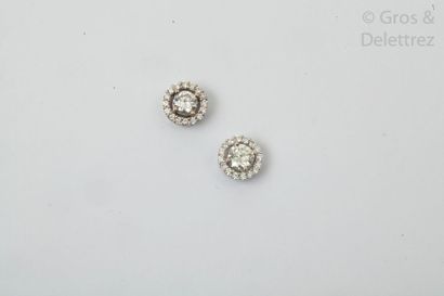 null Paire de boutons d'oreilles en or gris ornés chacun d'un diamant taillés en...