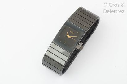 null RADO - bracelet -montre en acier et céramique noire, boitier rectangulaire,...