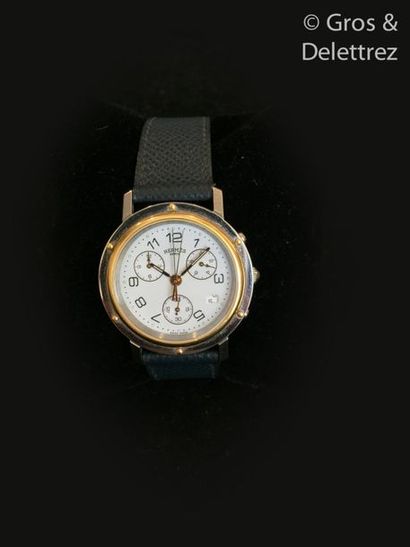 null HERMES - Clipper - Montre de poignet chronographe en acier et or jaune, cadran...