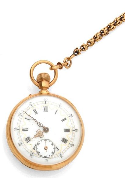 null MONTRE de GOUSSET et giletière portant sa clé en or jaune guilloché 750MM, trotteuse...