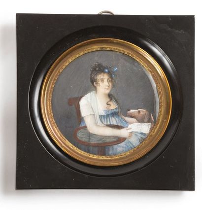 null French school 19th century

Woman to the letter and the dog

Round miniature...