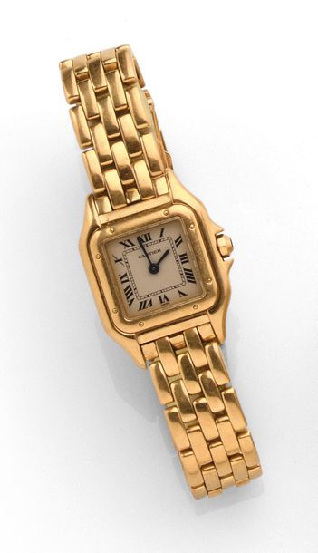 null CARTIER. Panther. Small model, Watchband in yellow gold 750MMM Roman numerals,...