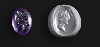 null Intaille ovale gravée d’une tête féminine parée d’un diadème
Améthyste
Art romain ?
Dim...