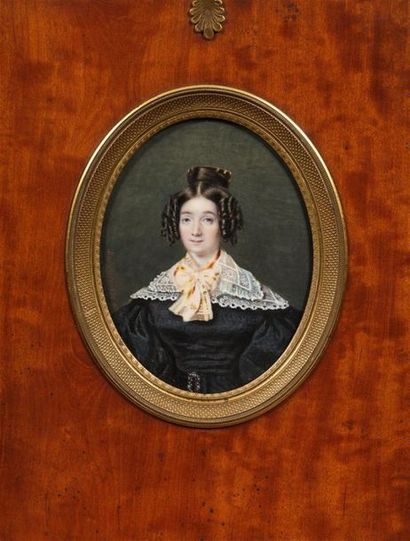 null DEDÖME, 1835
Portrait de femme en buste, de face. Elle porte une robe grise...