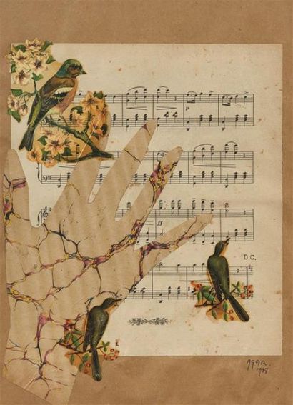 null Eileen AGAR (1904-1991)
Main, oiseaux et portée de musique, 1938
Technique mixte...