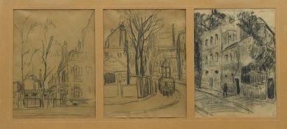 null QUIZET Alphonse (1885-1955). 
Scènes de rues. 
Trois fusains non signés dans...