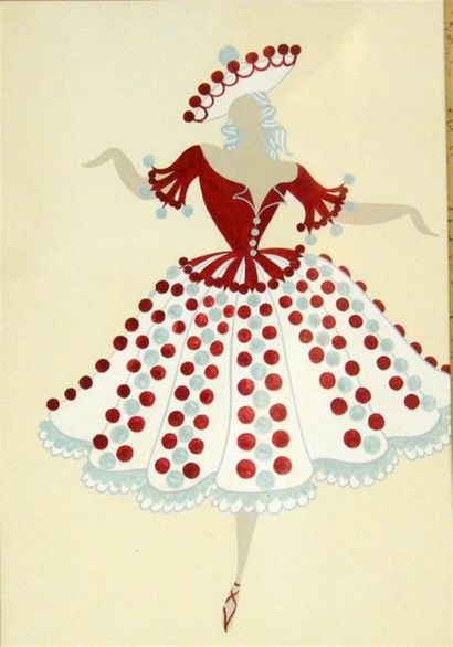 null Romain de Tirtoff dit ERTE (1892-1990)
Danseuse 
Deux études de costume
Gouaches...