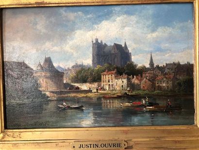 null Justin OUVRIER (1806 -1879) « Cathédrale de Nantes » Huile sur panneau signée...