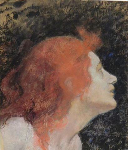null André DEVAMBEZ (1867-1943)
Profil de femme aux cheveux roux
Pastel signé en...