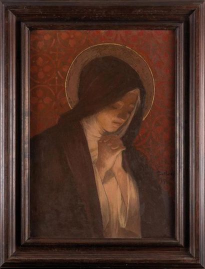 null Henry Joseph CASTAING (1860-1918). Vierge auréolée, 1916 Huile sur toile, signée...