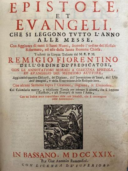 null EPISTOLA et Evangeli... Bassano, 1729 ; in-4 velin ivoire de l'époque (en partie...
