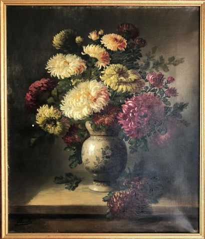 null Ecole française fin XIX° siècle
Bouquet de chrysanthèmes
Huile sur toile signé...